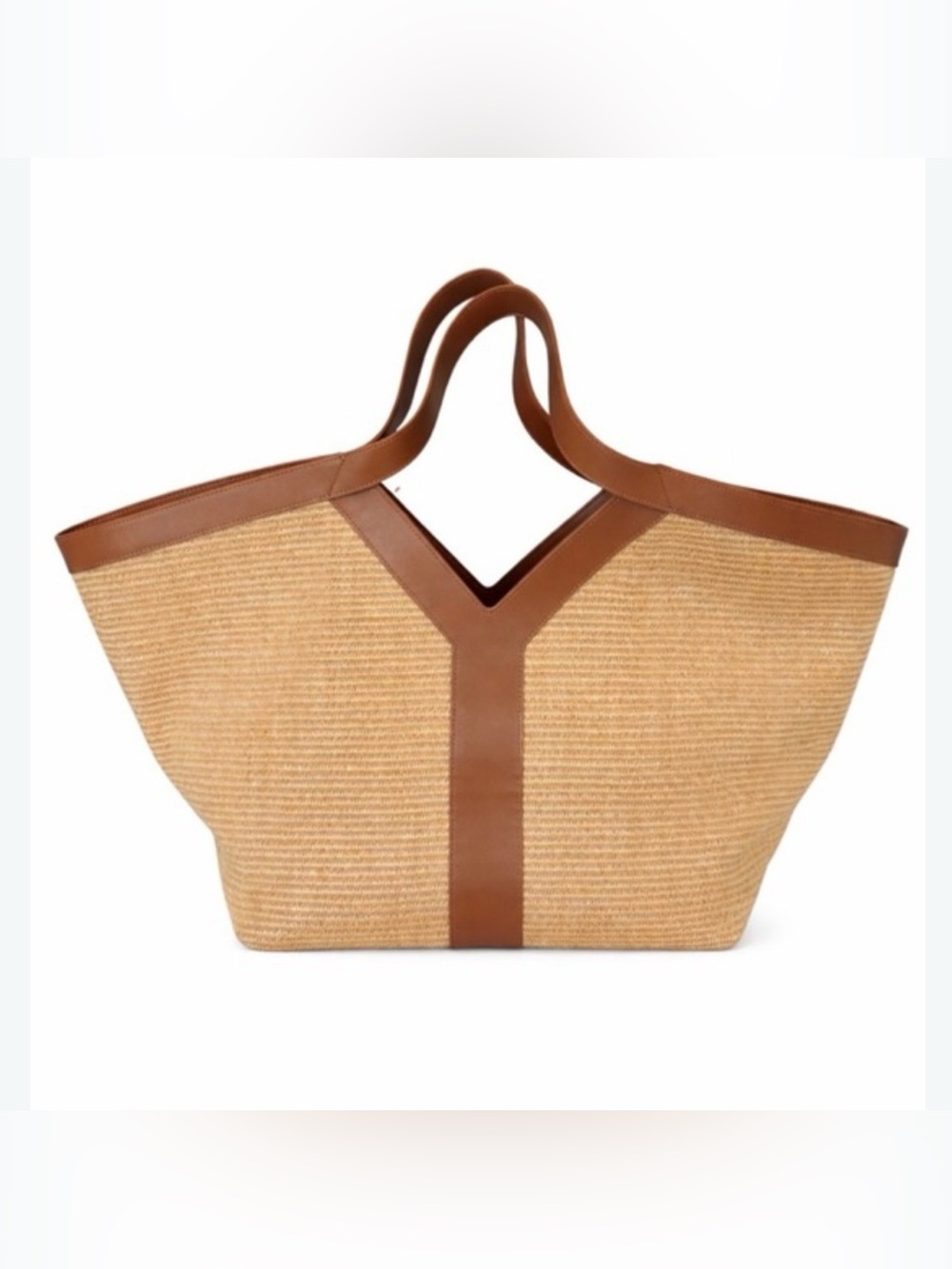 Viola Castellani Raffia Straw Leather Trim Tote Bag